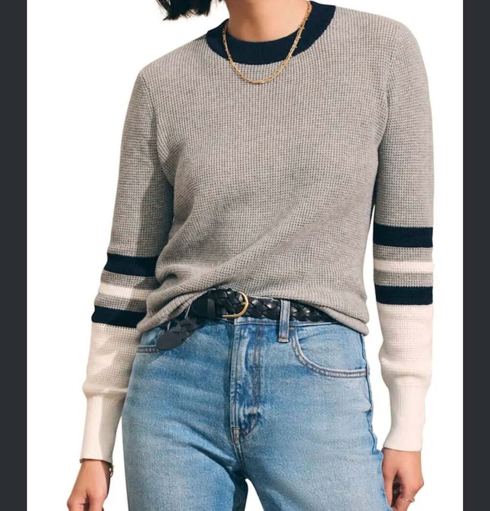 Faherty Throwback Crew Sweater Cotton Cashmere Striped Gray Varsity Small